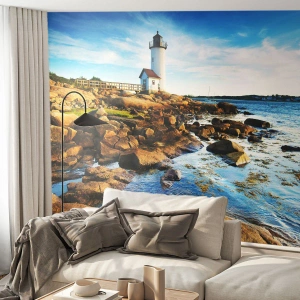 Tapet Premium Sand - Întoarce-te acasă fericit, te aștept cu nerăbdare - Peisaj, Far, Oceanul Atlantic - 100x70 cm