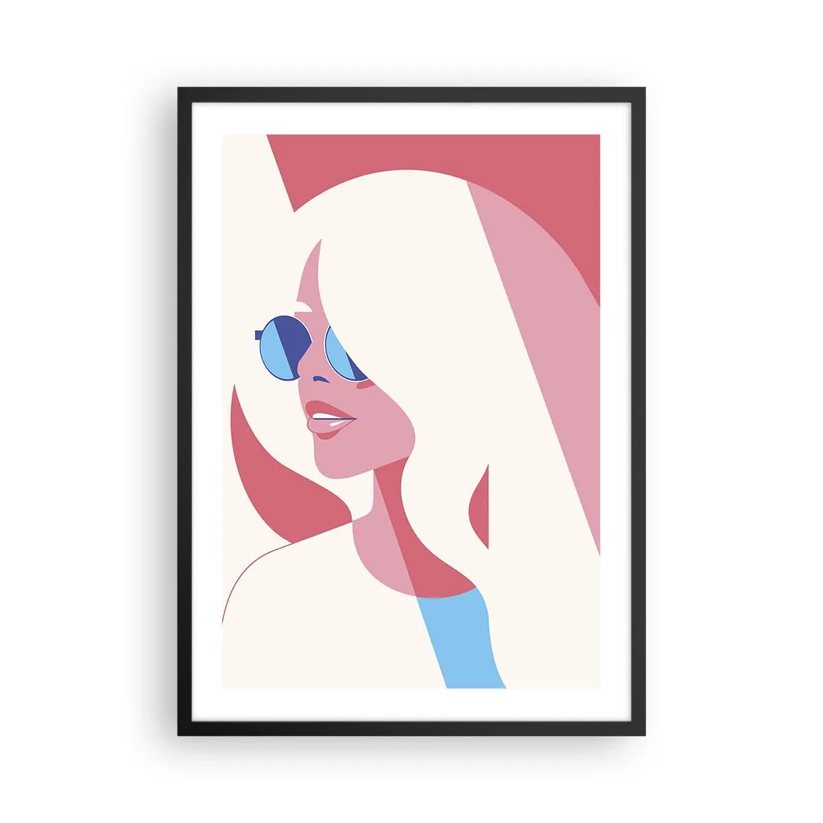 Poster în ramă neagră - Portret stilizat al unei femei purtând ochelari de soare - 50x70cm - O blondă necunoscută - Decorațiune modernă pentru perete pentru living și dormitor ARTTOR