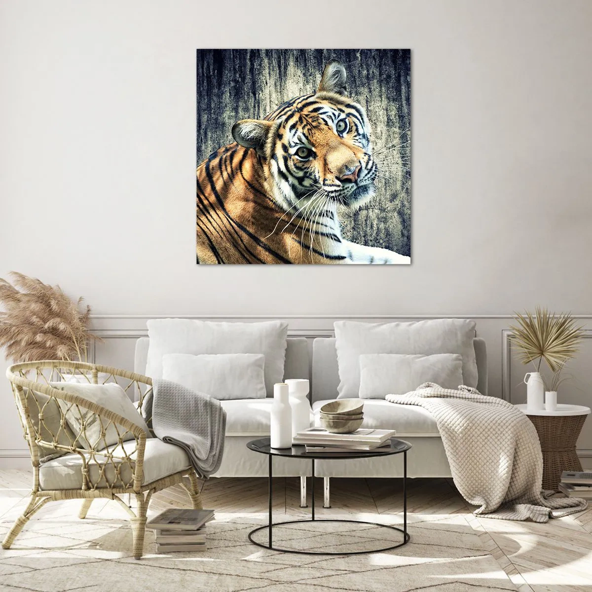 Tablou pe sticlă - Portret în fluxuri de lumină - 60x60 cm