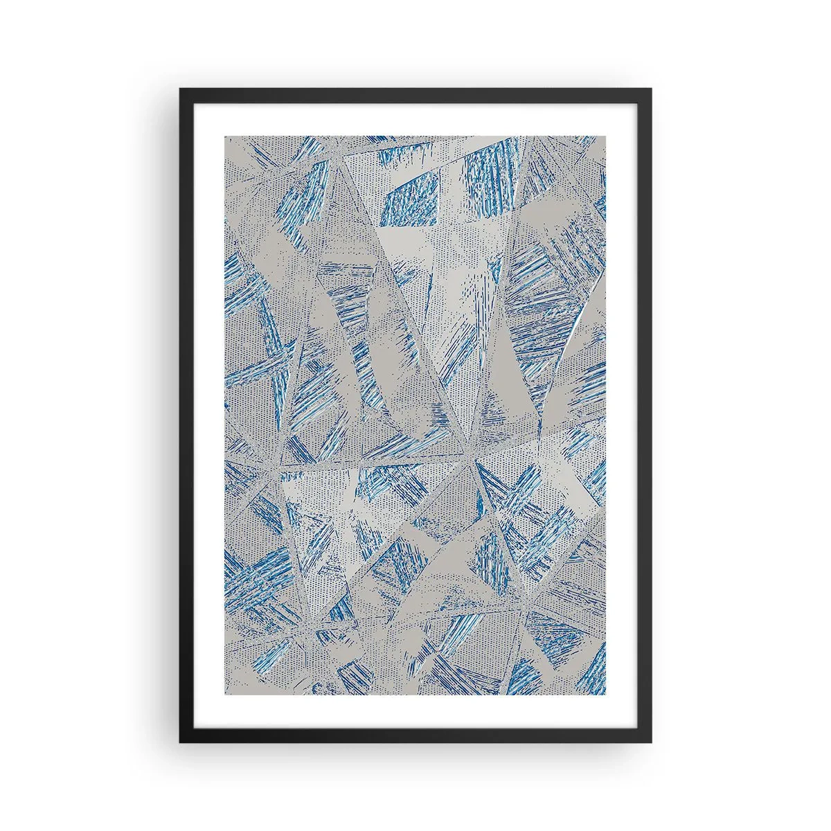 Poster în ramă neagră - Abstracție geometrică în nuanțe de albastru și gri - 50x70cm - Într-un labirint de gri-albastru - Decorațiune modernă pentru perete pentru living și dormitor ARTTOR