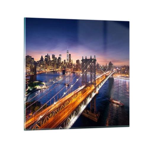 Tablou pe sticlă - Pe un pod luminos către inima orașului - 30x30 cm