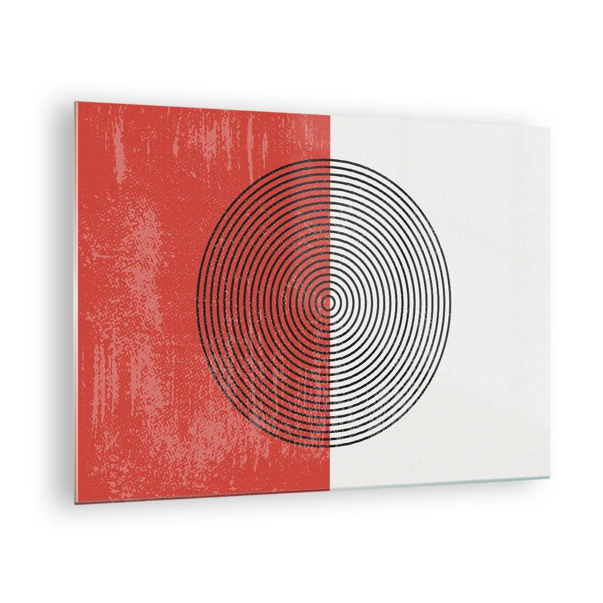 Tablou pe sticlă - Model geometric cu un cerc pe un fundal roșu și alb - 70x50cm - Direct la subiect - Decorațiune modernă pentru perete pentru living și dormitor ARTTOR