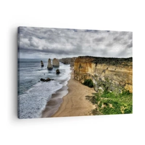 Tablou pe pânză Canvas - Coastă de stâncă cu plajă și formațiuni stâncoase - 70x50cm - Frumusețe brută - Decorațiune modernă pentru perete pentru living și dormitor ARTTOR