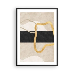 Poster în ramă neagră - Compoziție abstractă cu negru, auriu și un fundal neutru - 50x70cm - Forme înbuclite - Decorațiune modernă pentru perete pentru living și dormitor ARTTOR