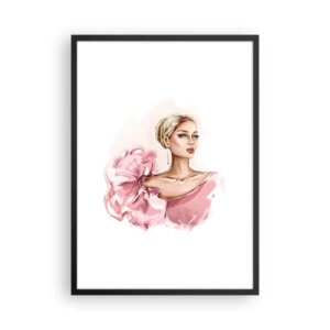 Poster în ramă neagră - Femeie elegantă într-o rochie roz - 50x70cm - Așa cum a fost pictată... - Decorațiune modernă pentru perete pentru living și dormitor ARTTOR