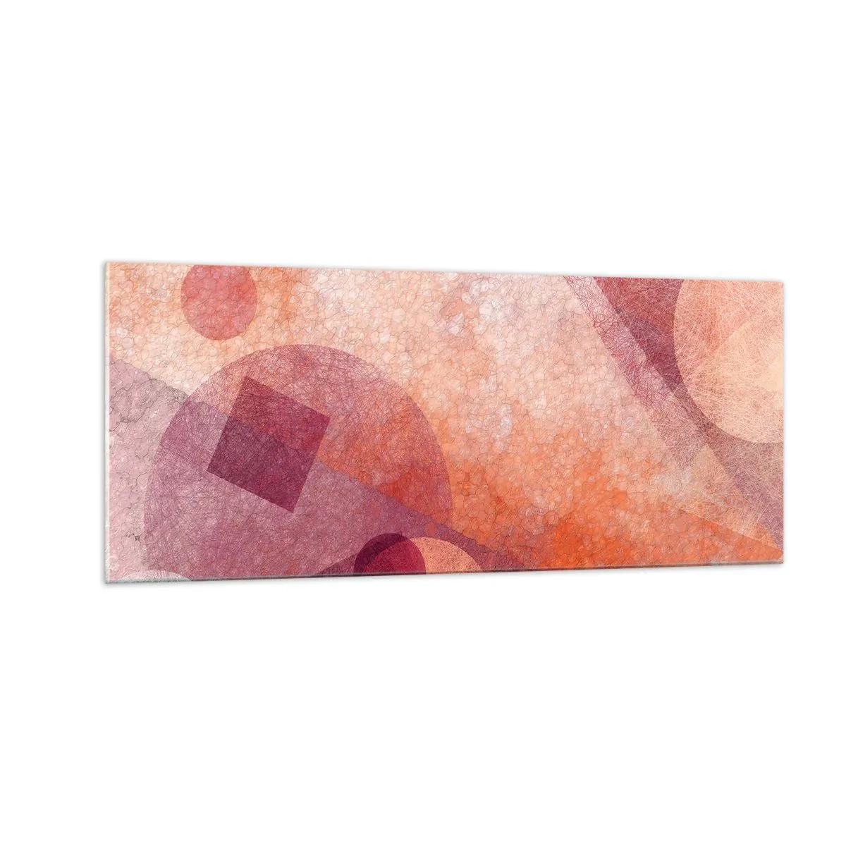 Tablou pe sticlă - Transformări geometrice în roz - 100x40 cm