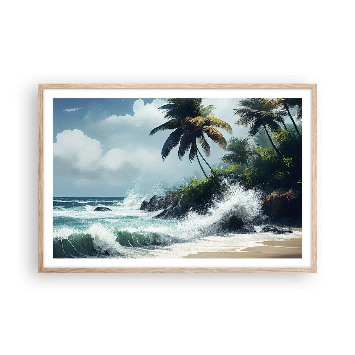 Poster în ramă de stejar deschis - Pe un țărm tropical - 91x61 cm