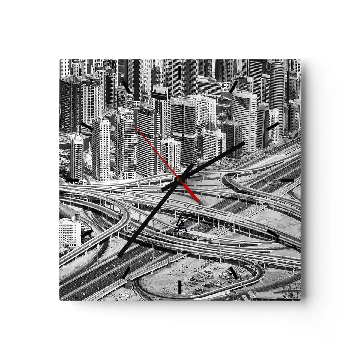 Ceas de perete - Ceas pe sticlă - Dubai - orașul imposibil - 30x30 cm