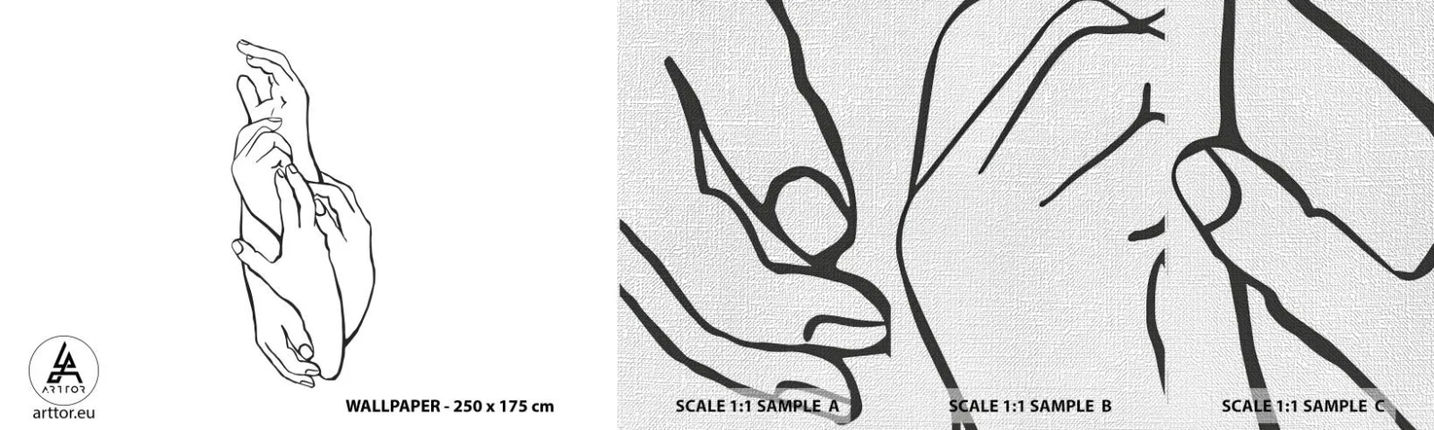 Mostră tapet Premium Canvas - Atingere bună - Mâinile, Linia, Minimalism - 100x30 cm