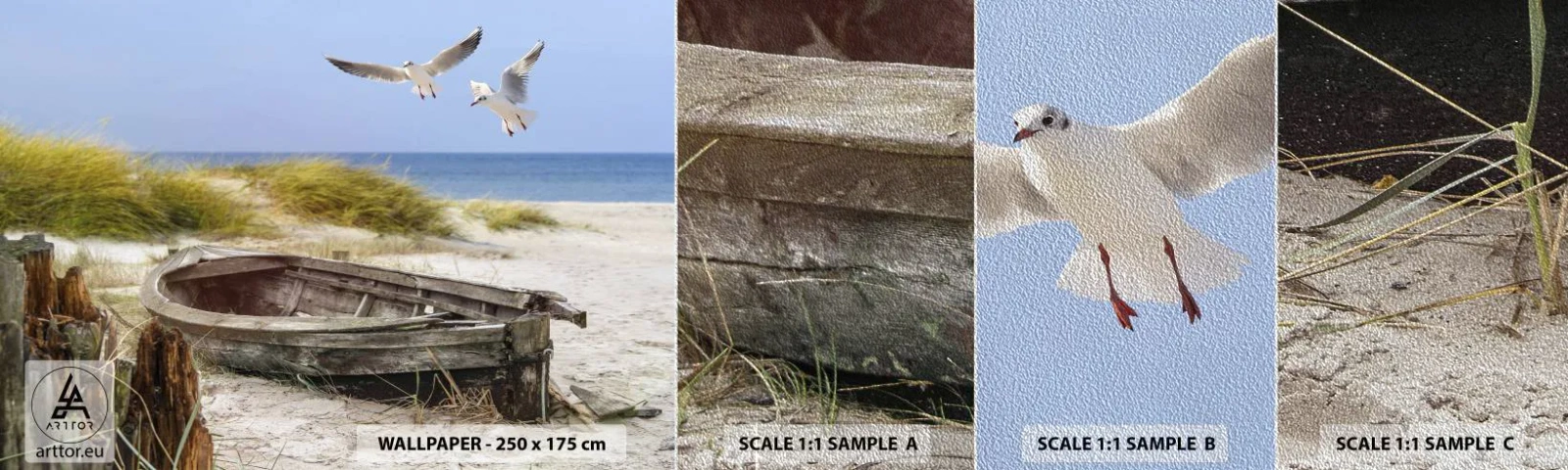 Mostră tapet Premium Sand - Scăldate în vânt - Peisaj, plajă, Dunele - 100x30 cm