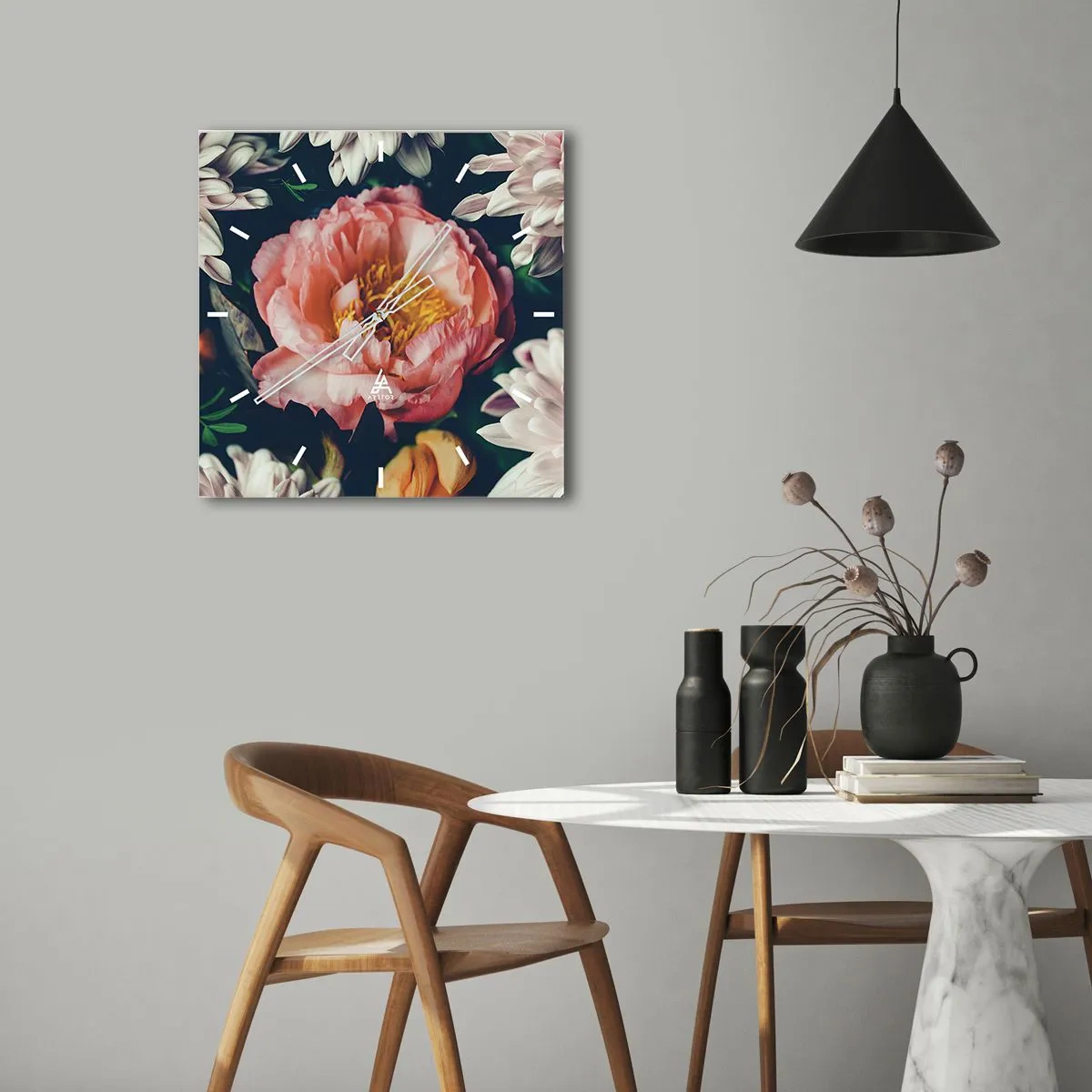 Ceas de perete - Ceas pe sticlă - Cu splendoare barocă - 30x30 cm