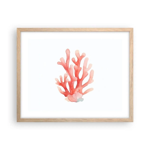 Poster în ramă de stejar deschis - Culoare de coral - 50x40 cm