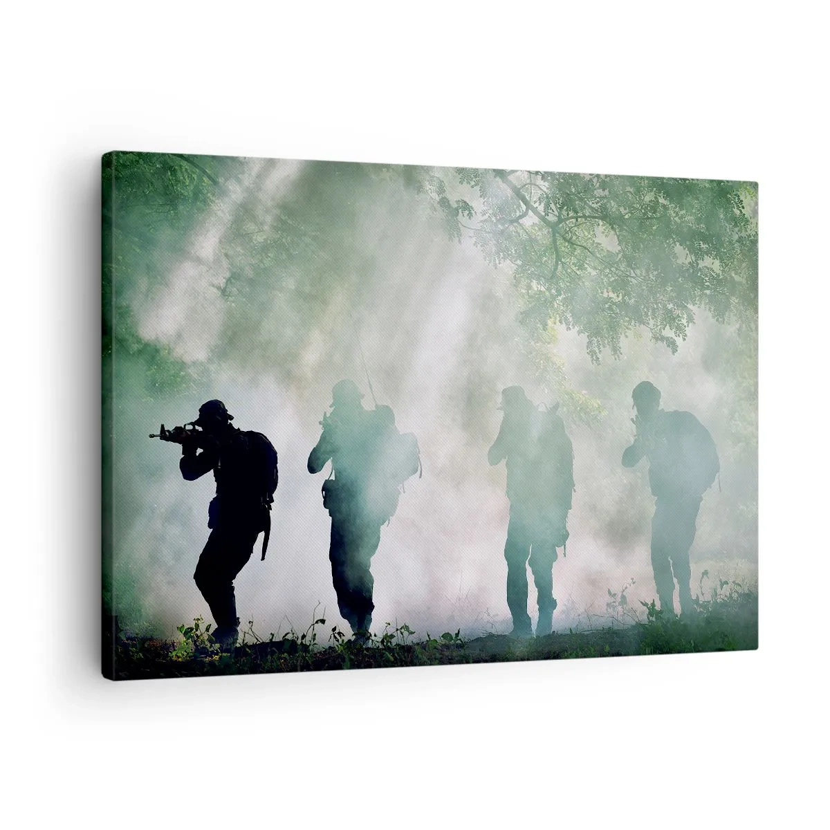 Tablou pe pânză Canvas - Siluete de soldați într-o pădure înconjurată de ceață - 70x50cm - Unul pentru toți... - Decorațiune modernă pentru perete pentru living și dormitor ARTTOR