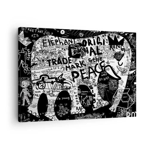 Tablou pe pânză Canvas - Grafică alb-negru cu motive graffiti - 70x50cm - Lumea bogată a străzii - Decorațiune modernă pentru perete pentru living și dormitor ARTTOR