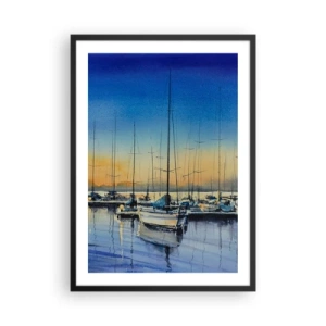 Poster în ramă neagră - O scenă picturală cu pânze într-un port la apus - 50x70cm - Sfârșitul unei zile bune - Decorațiune modernă pentru perete pentru living și dormitor ARTTOR