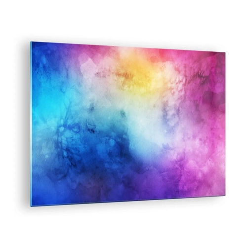 Tablou pe sticlă - Compoziție abstractă în culorile curcubeului cu efect de acuarelă - 70x50cm - Aproape în al șaptelea cer - Decorațiune modernă pentru perete pentru living și dormitor ARTTOR