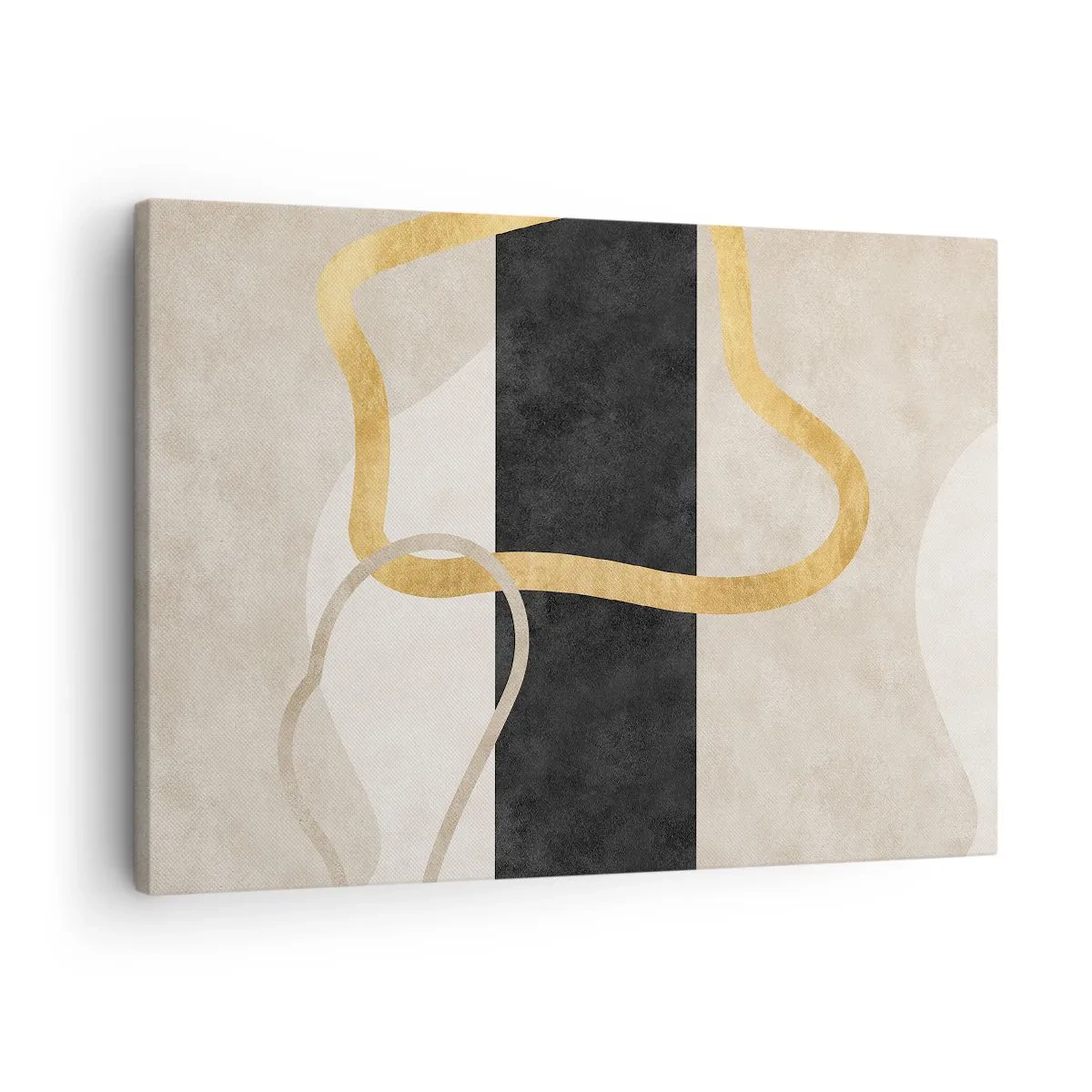Tablou pe pânză Canvas - Un design minimalist cu forme buclate în auriu și negru. - 70x50cm - Forme înbuclite - Decorațiune modernă pentru perete pentru living și dormitor ARTTOR