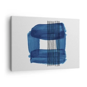 Tablou pe pânză Canvas - Model abstract în nuanțe de albastru cu linii negre - 70x50cm - Compoziție albastru-negru - Decorațiune modernă pentru perete pentru living și dormitor ARTTOR