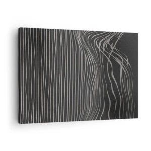 Tablou pe pânză Canvas - Linii albe pe un fundal gri închis într-un aranjament abstract - 70x50cm - Ritm și accent - Decorațiune modernă pentru perete pentru living și dormitor ARTTOR