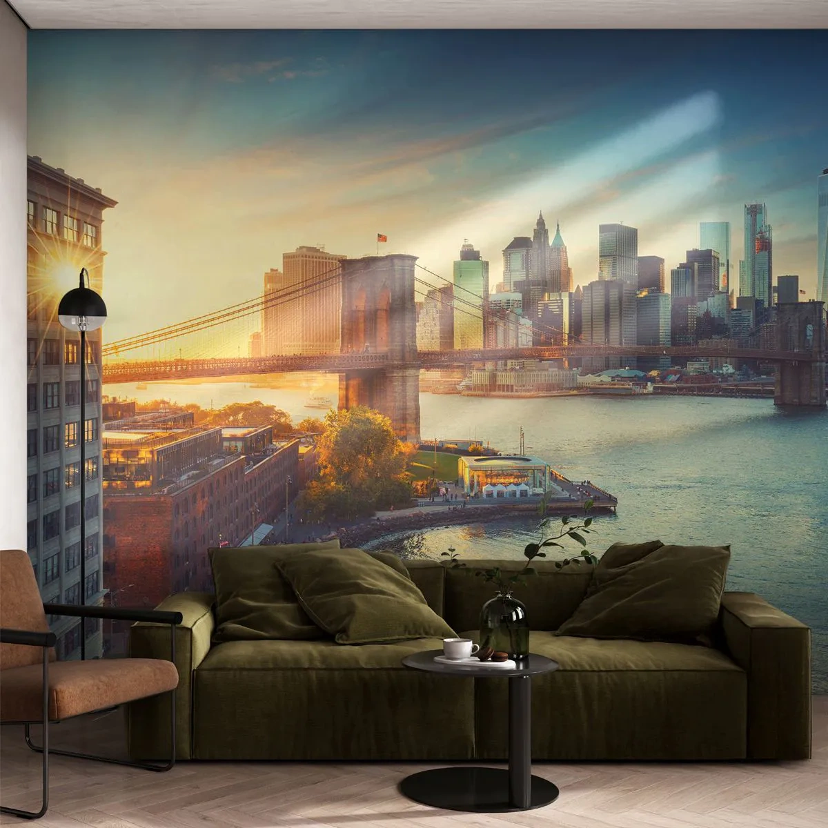 Tapet Premium Canvas - Zorii metropolitani - New York, Oraș, Podul Brooklyn - 400x280 cm