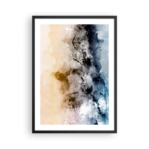 Poster în ramă neagră - Compoziție abstractă în nuanțe de albastru și bej - 50x70cm - Scufundate într-un vârtej de ceață - Decorațiune modernă pentru perete pentru living și dormitor ARTTOR