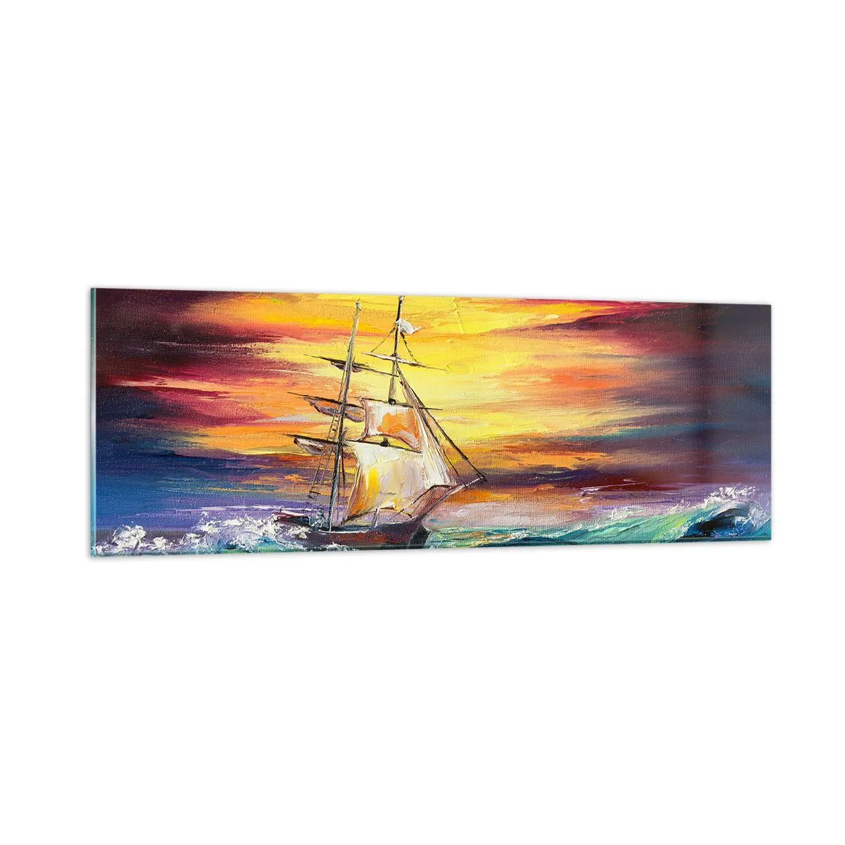 Tablou pe sticlă - Înfruntând valurile - 90x30 cm