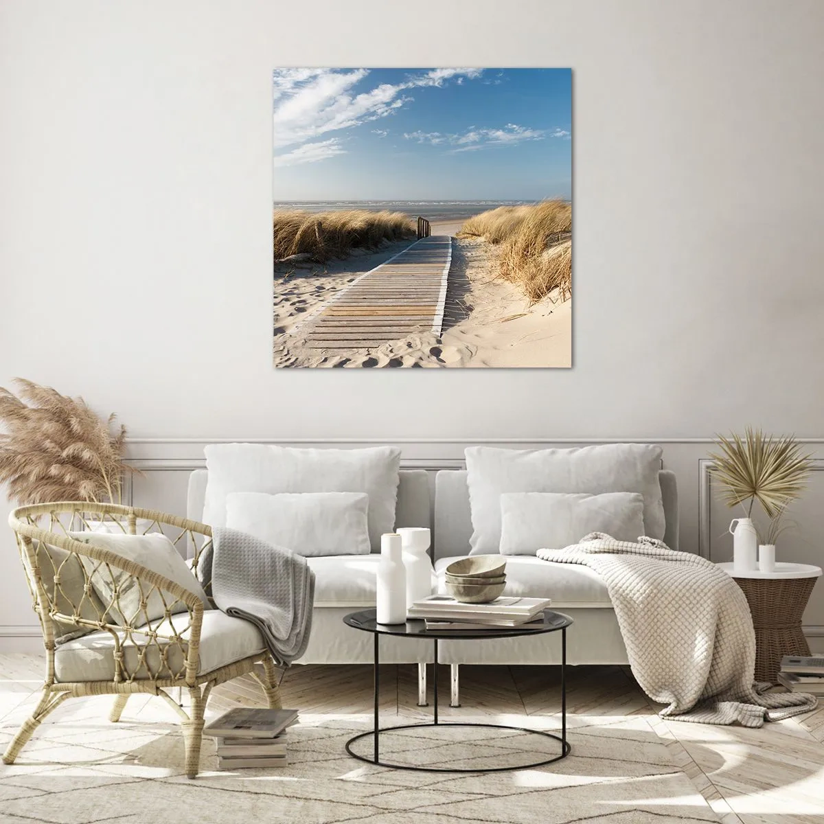 Tablou pe sticlă - În spatele dunei, în zumzetul ierbii - 50x50 cm