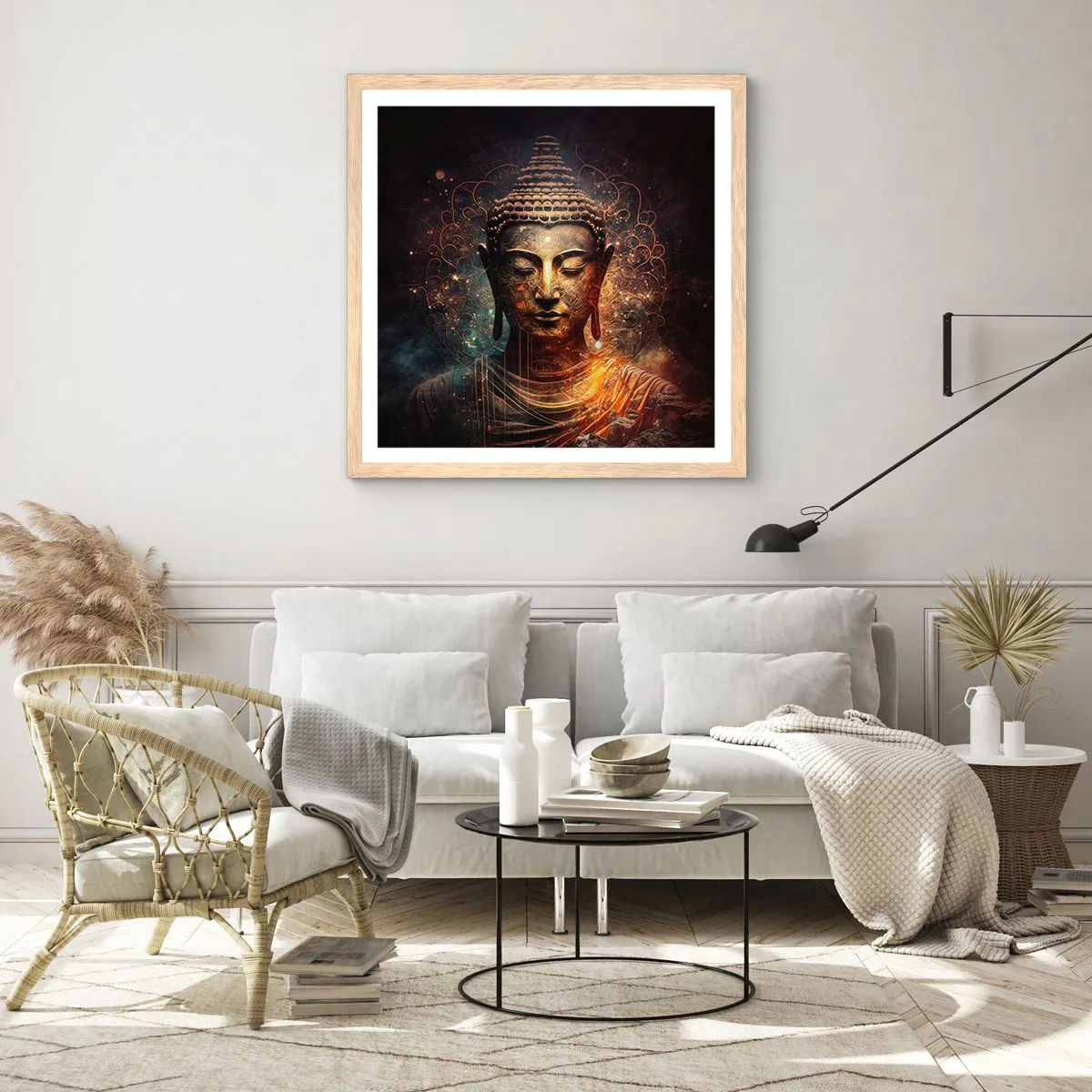 Poster în ramă de stejar deschis - Echilibru spiritual - 50x50 cm