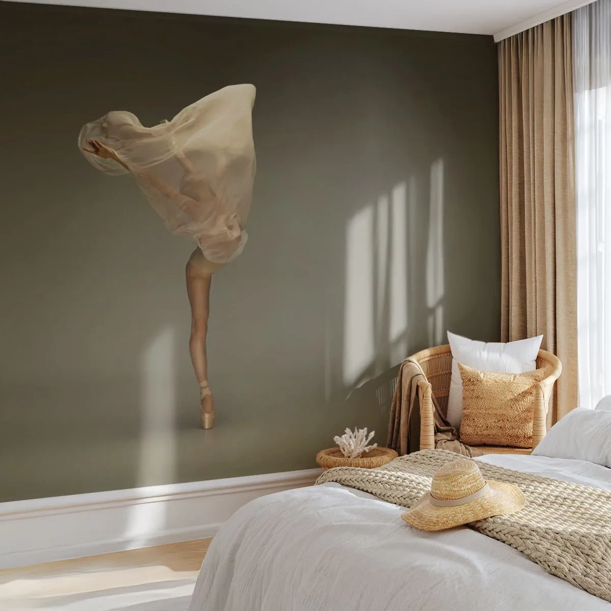 Tapet Standard Eco - O dansatoare într-o poză delicată, eterică - 100x70cm - Pe cale să zboare - Decorațiune modernă pentru perete pentru living și dormitor ARTTOR