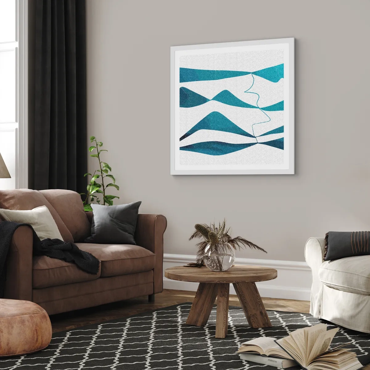 Poster în ramă albă - Abstracție: relație turcoaz - 60x60 cm