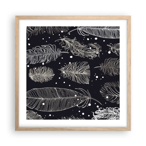 Poster în ramă de stejar deschis - Dantelă cu pene - 50x50 cm