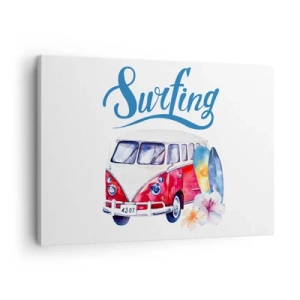 Tablou pe pânză Canvas - Grafică colorată cu autobuz și o temă de surfing - 70x50cm - Un clasic pentru surferi - Decorațiune modernă pentru perete pentru living și dormitor ARTTOR