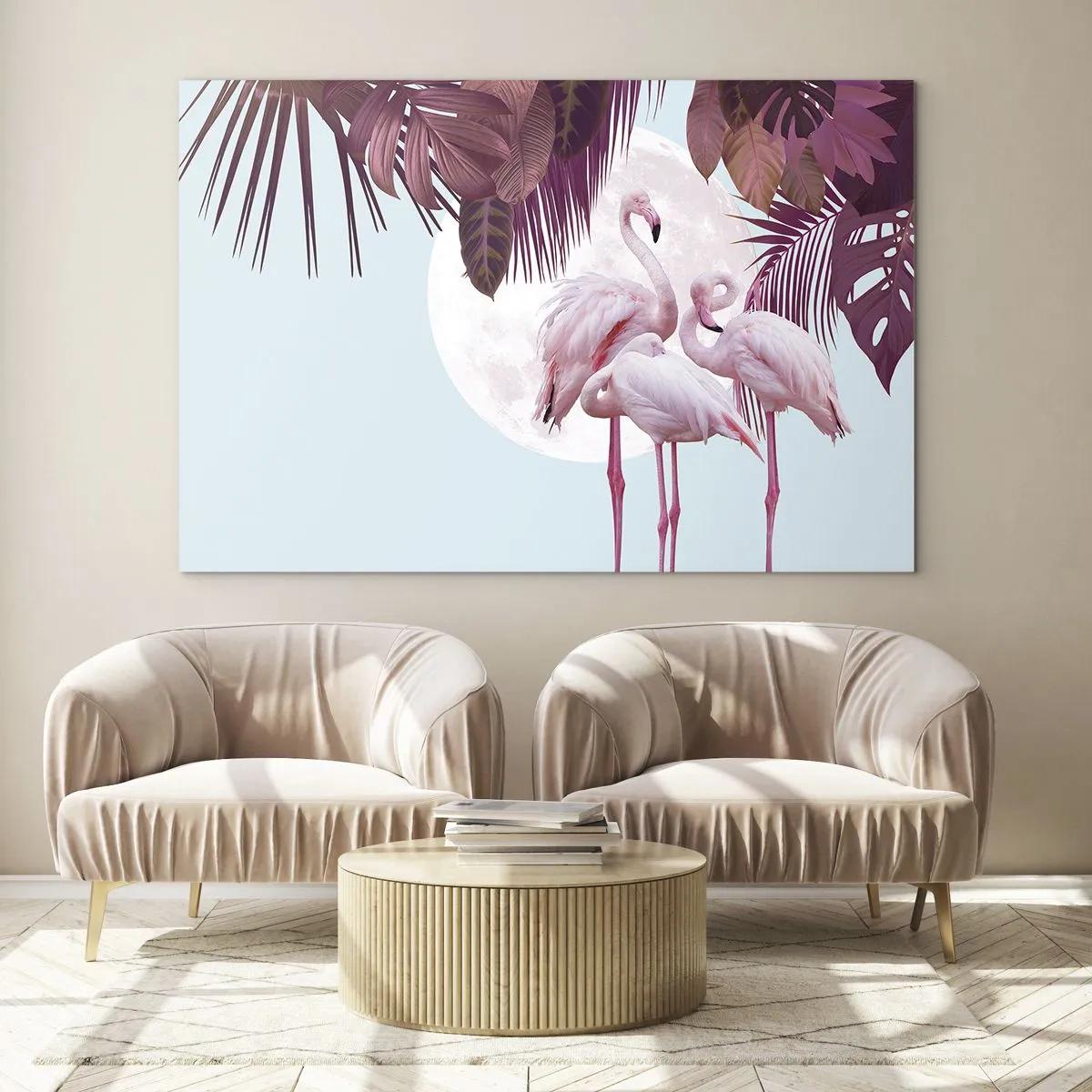 Tablou pe sticlă - Trei păsări dăruiesc - 70x50cm - Harul a trei păsări - Decorațiune modernă pentru perete pentru living și dormitor ARTTOR