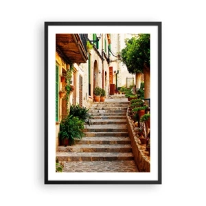 Poster în ramă neagră - Farmecul unei străzi mediteraneene - 50x70cm - Magia unei vacanțe în Spania - Decorațiune modernă pentru perete pentru living și dormitor ARTTOR