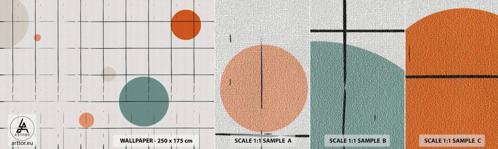 Mostră tapet Premium Canvas - În capcană. Noi sau ele? - fundal, Rotile, Grila - 100x30 cm