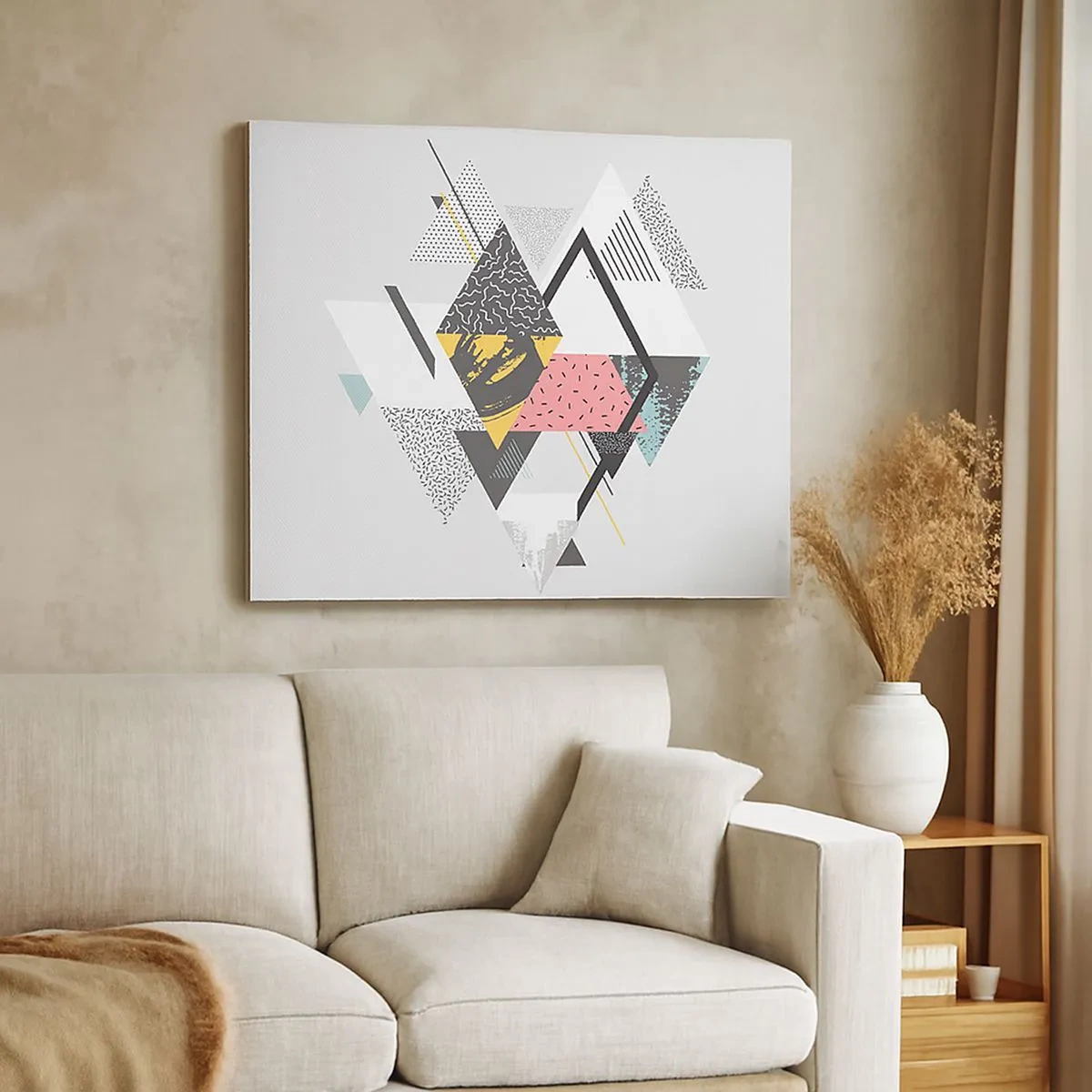 Tablou pe pânză Canvas - Modele geometrice pe un fundal deschis - 70x50cm - Variația triunghiului și a rombului - Decorațiune modernă pentru perete pentru living și dormitor ARTTOR