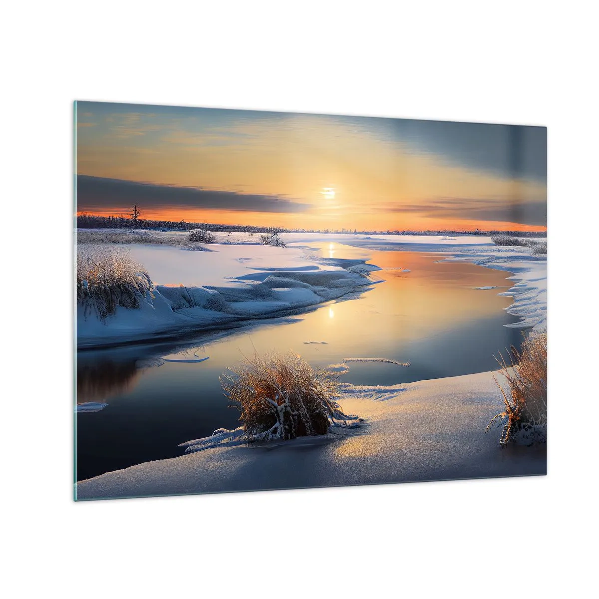 Tablou pe sticlă - Apus de soare pe timp de iarnă - 70x50 cm