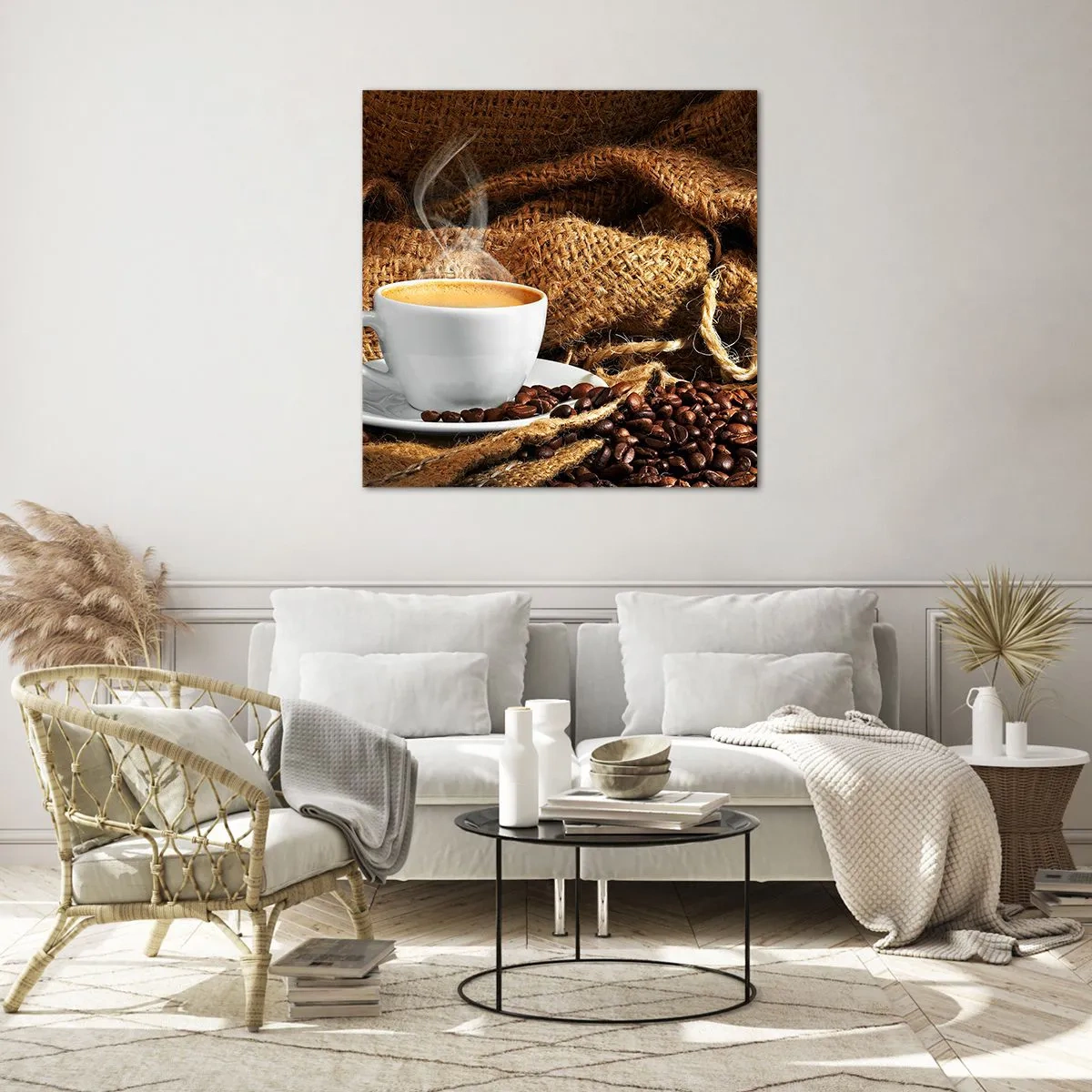 Tablou pe sticlă - Mirosul de mokka și densitatea lichidului de miere - 30x30 cm