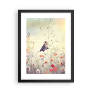 Poster în ramă neagră - Portret de pasăre cu o pajiște în fundal - 30x40 cm