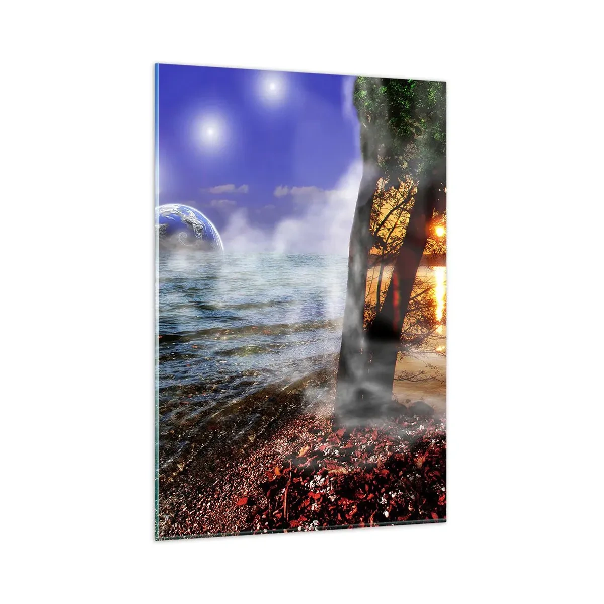 Tablou pe sticlă - Peisaj suprarealist - unitatea naturii - 80x120 cm
