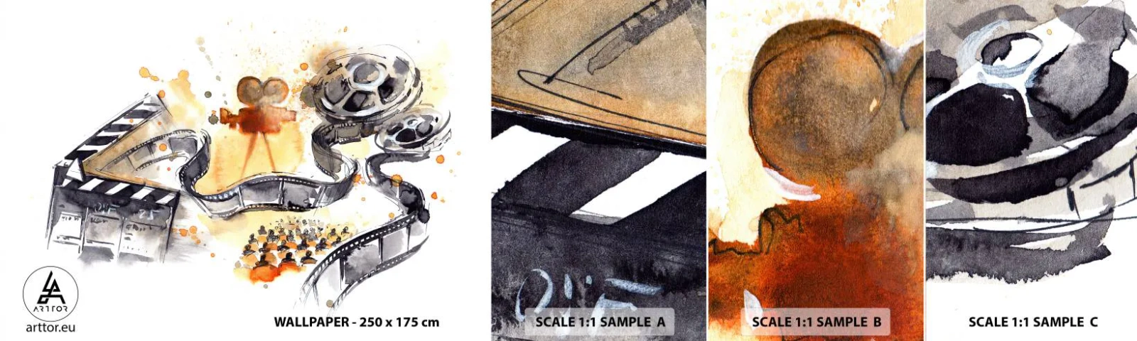 Mostră tapet autocolant Deluxe Sticker - În țara viselor - Proiector de film, Rolă de film, Cinematografie - 100x30 cm