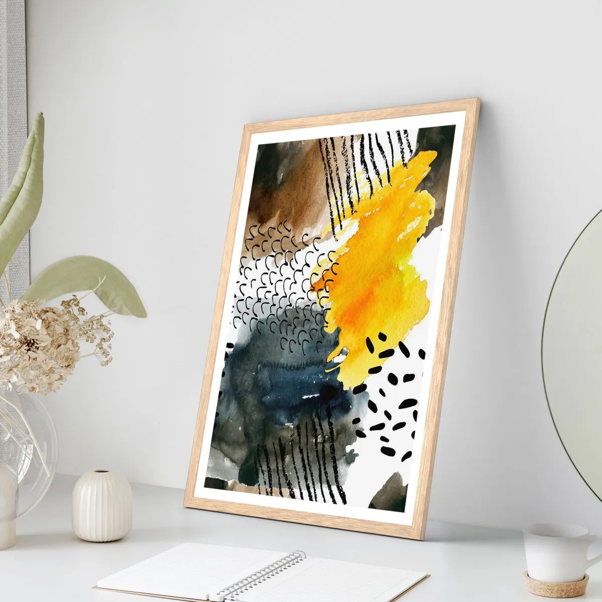 Poster în ramă de stejar deschis - O întâlnire a elementelor - 30x40 cm