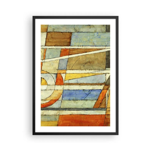 Poster în ramă neagră - Modele geometrice în nuanțe de portocaliu și albastru - 50x70cm - Cubismul în construcție - Decorațiune modernă pentru perete pentru living și dormitor ARTTOR