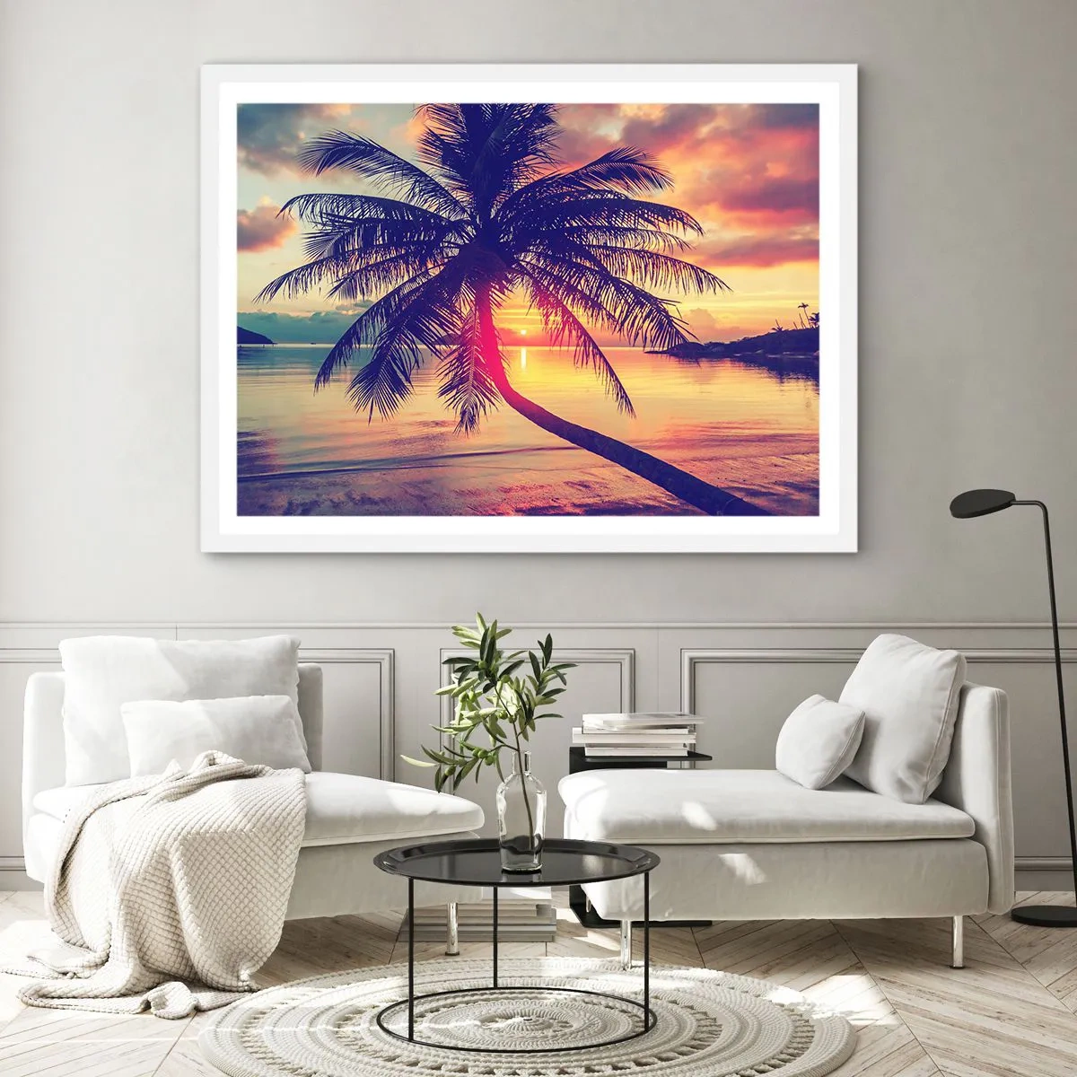 Poster în ramă albă - O seară sub palmieri - 70x50 cm