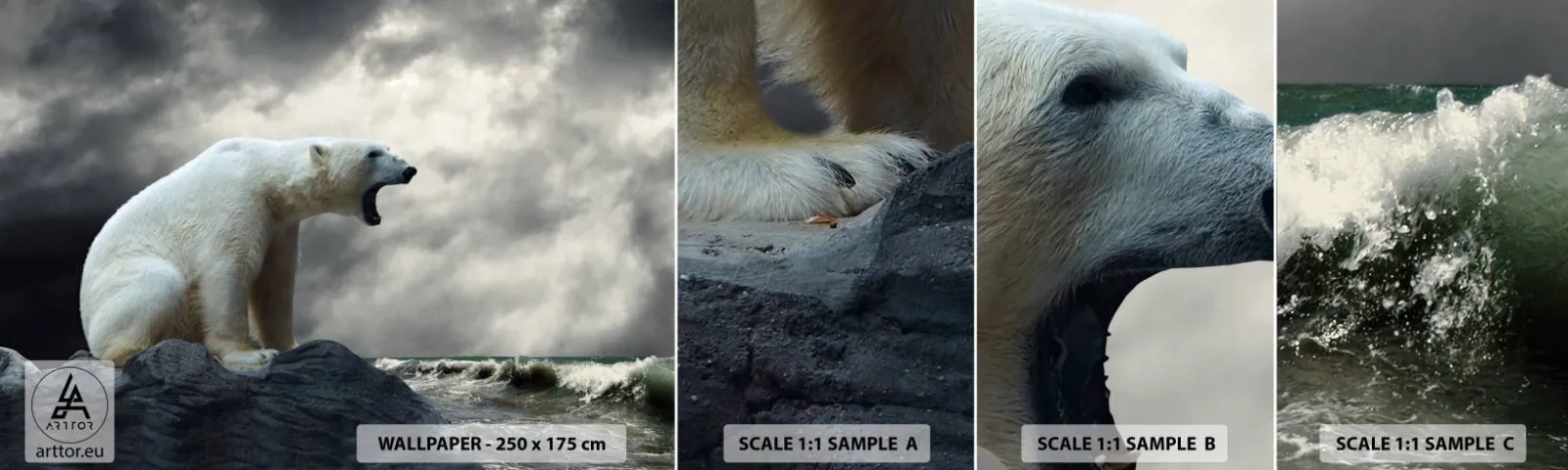 Mostră de Tapet Standard Eco - Regele singuratic al Arcticii - Animale, Urs polar, Ocean - 100x30 cm