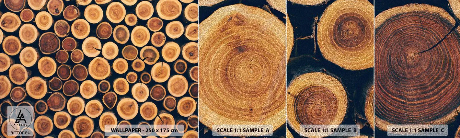 Mostră tapet Premium Sand - Cât de bătrân sunt? - Trunchi de copac, pădure, Bucată - 100x30 cm