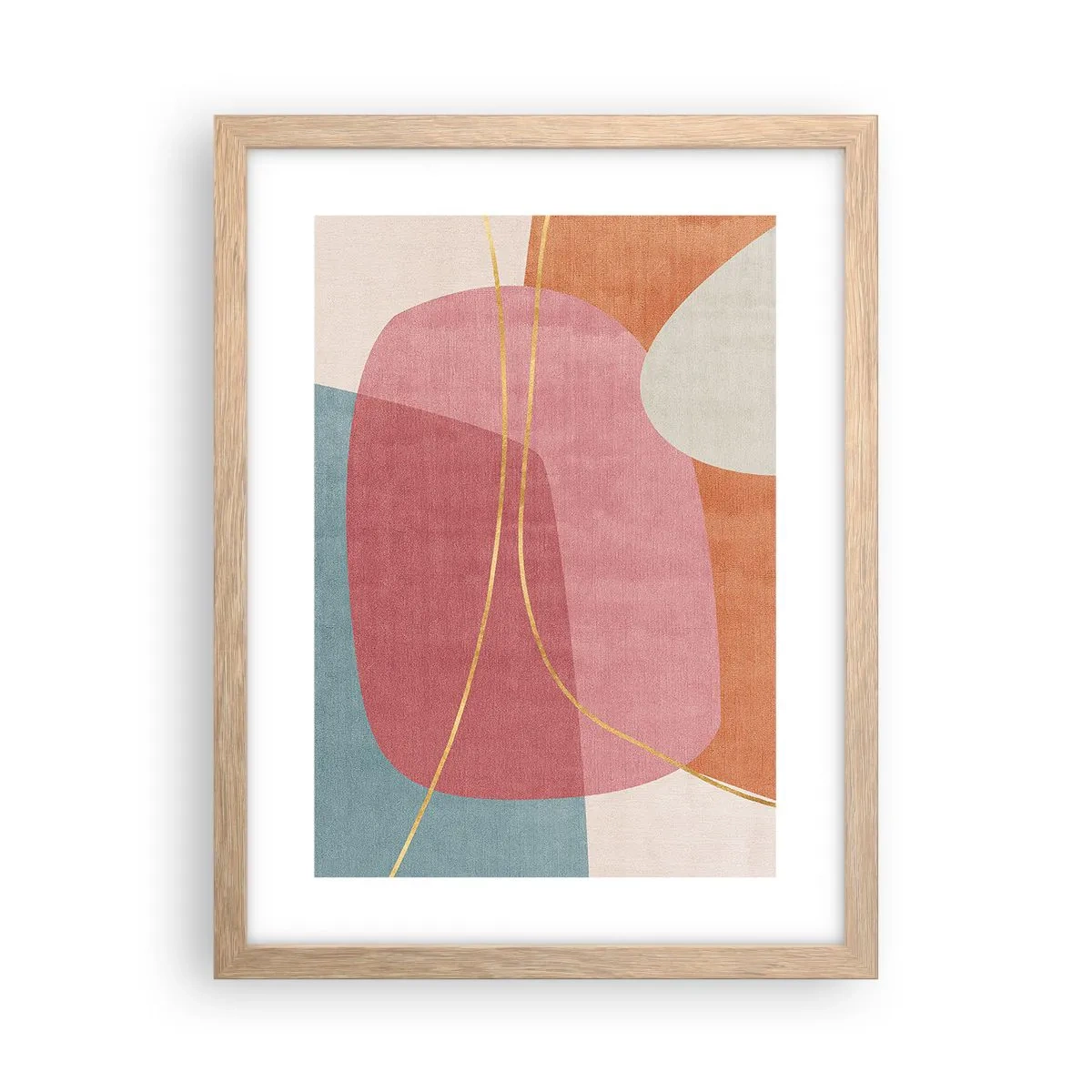 Poster în ramă de stejar deschis - Compoziție pastel cu fir de aur - 30x40 cm