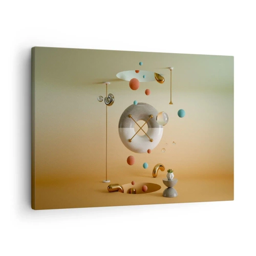 Tablou pe pânză Canvas - Figuri geometrice în culori pastelate într-un aranjament suprarealist - 70x50cm - Orice se poate întâmpla - Decorațiune modernă pentru perete pentru living și dormitor ARTTOR