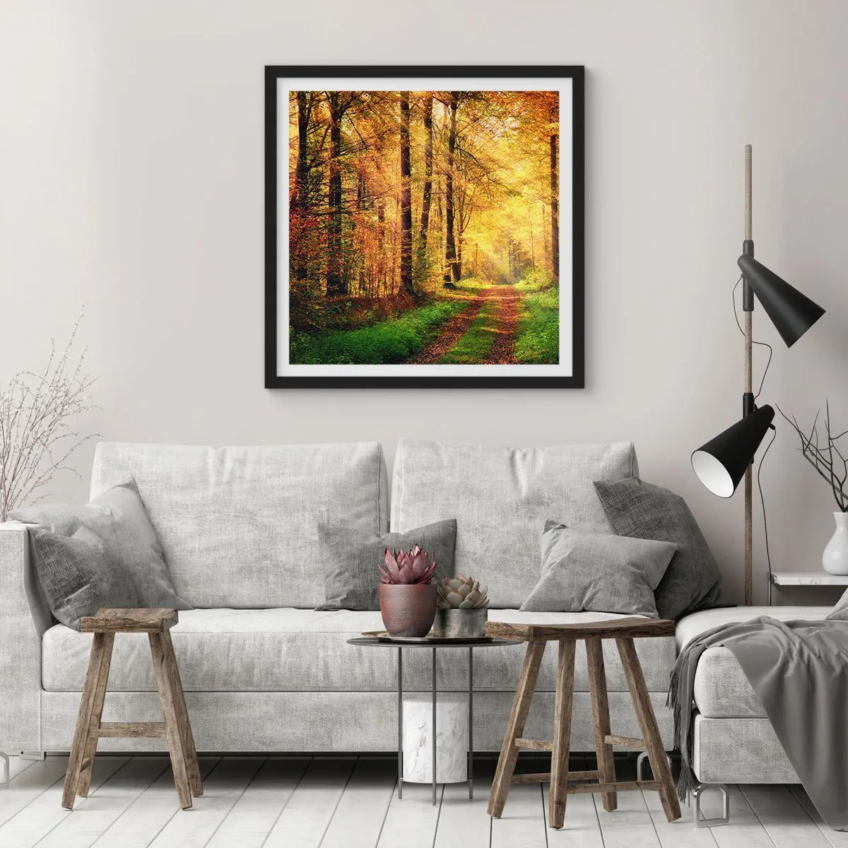 Poster în ramă neagră - Tăcere de aur de pădure - 30x30 cm