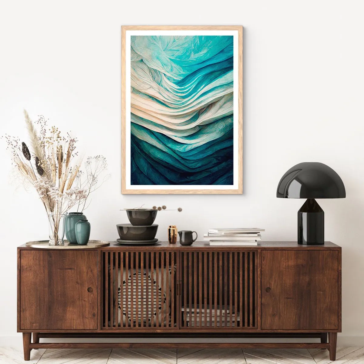 Poster în ramă de stejar deschis - Insațiabilitate albastră - 40x50 cm